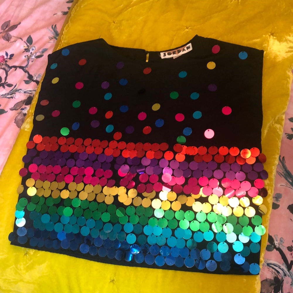 Vintage box cut rainbow sequin sleeveless top